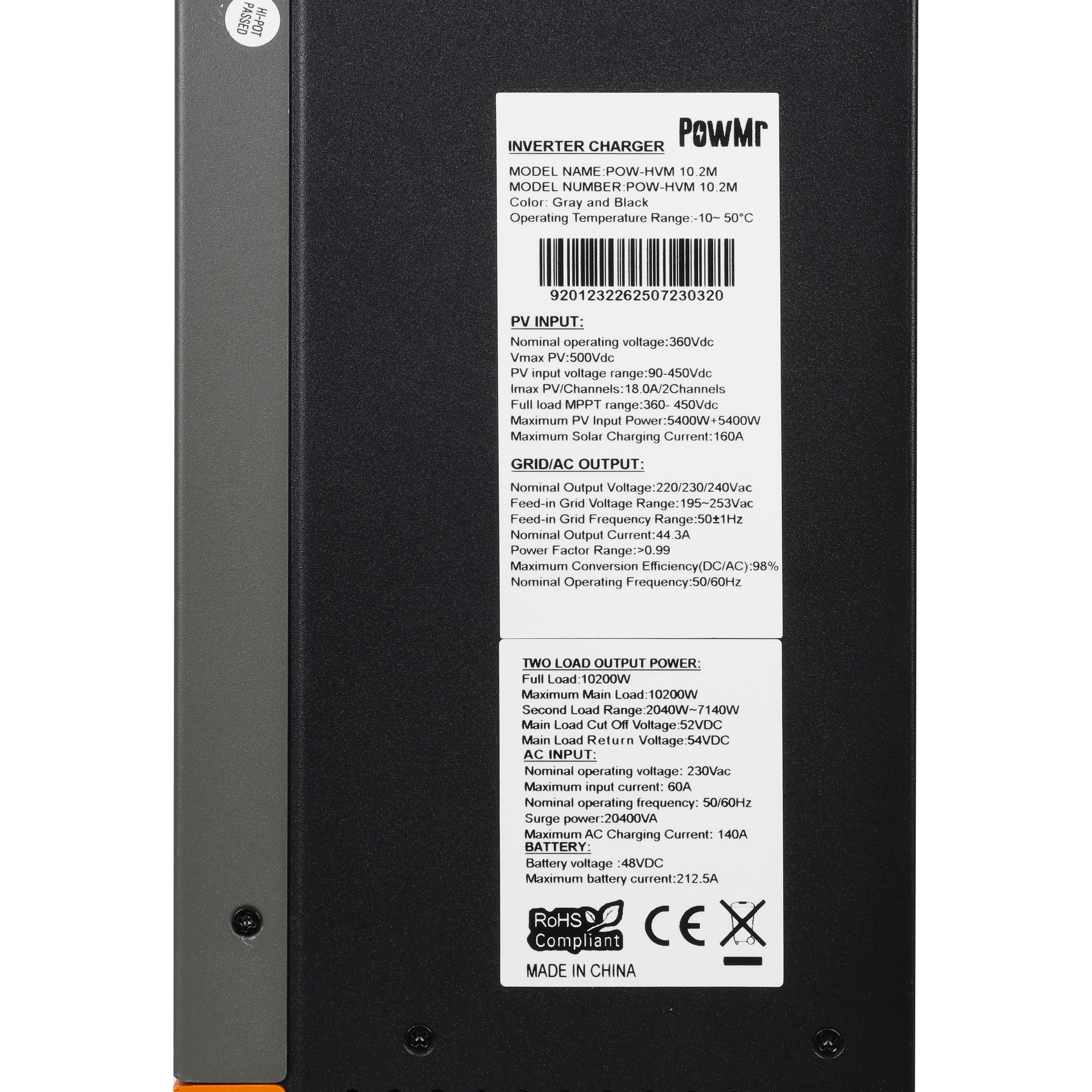 PowMr 10.2KW 48V MPPT Solar Inverter Pure Sine Wave Hybrid 160A 230VAC Output PV 90V~500V Input With Dual AC&Dual PV Interface