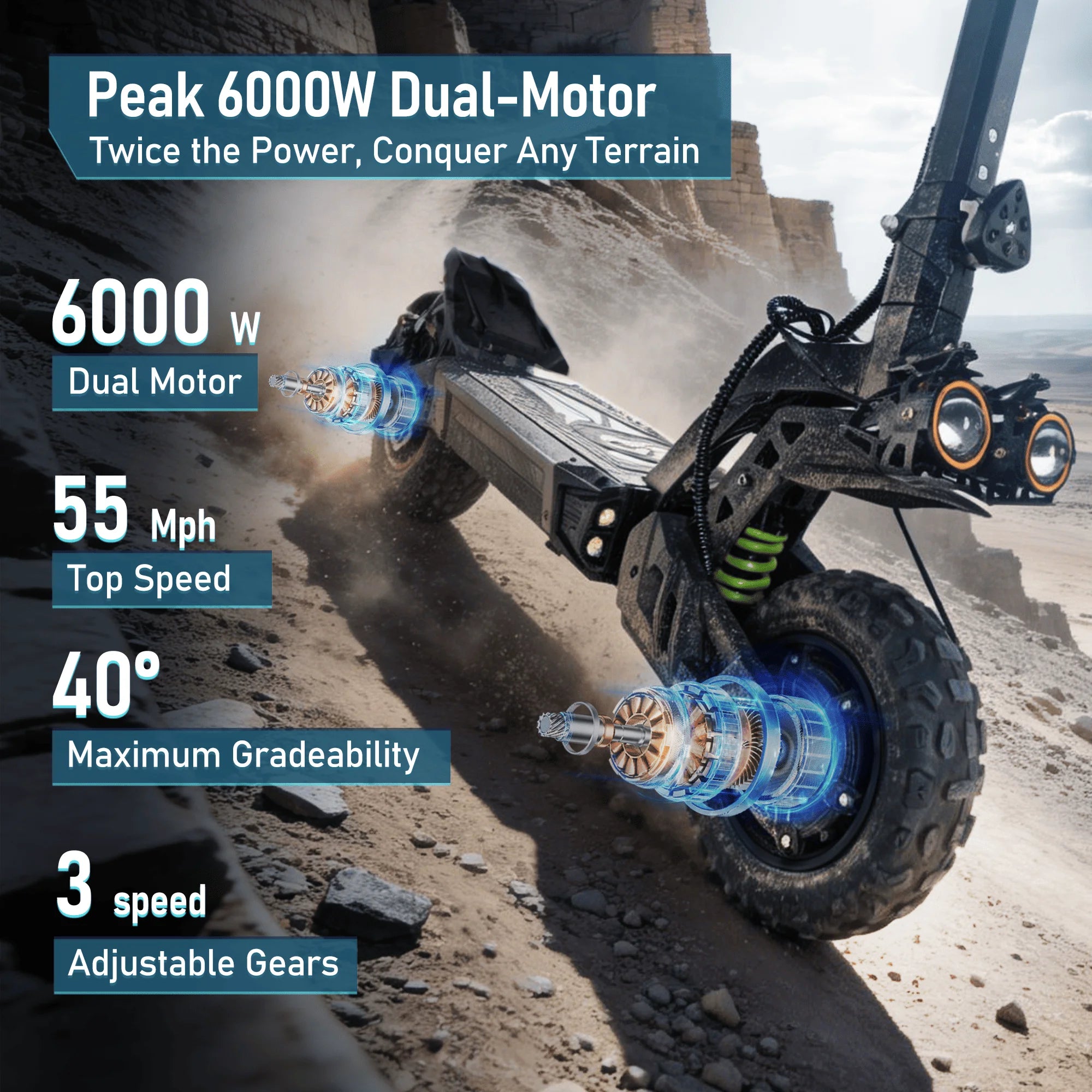 EOEOTWO Electric Scooter,6000W Dual Motor,55Mph Top Speed,60Miles Range,Scooter for Adults with Dual Suspension Hydraulic Brake