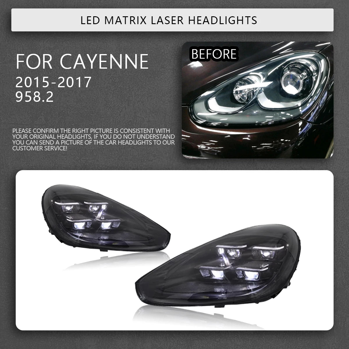 TYPY Car Accessories For Porsche Cayenne Headlights 2011-2017 958LEDMatrix Head Lamps Upgrade 2024 Style