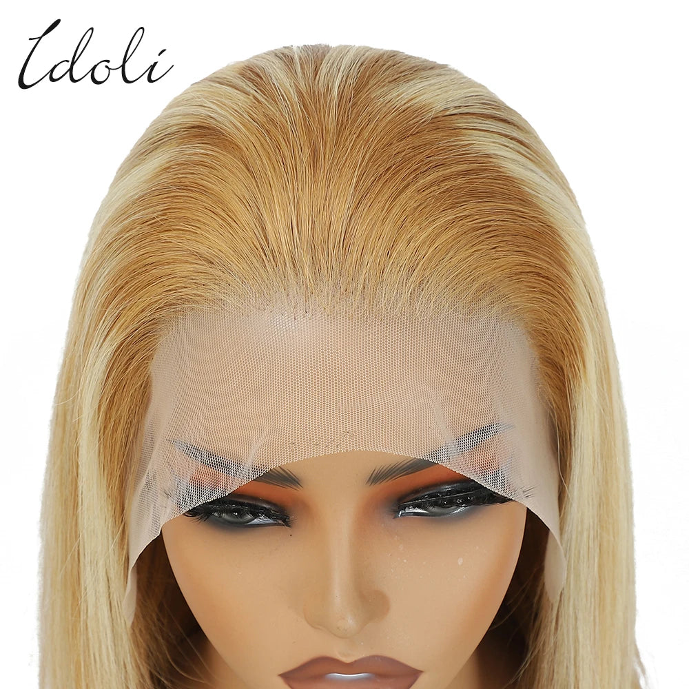 P27/613 Lace Front Wig Human Hair 13x4 Wear And Go Glueless Wigs Human Hair HD Blonde Highlight Lace Front BOB Wig Human Hair