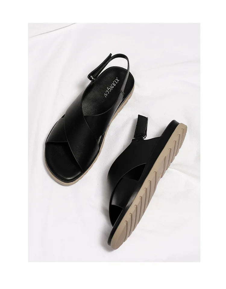 Summer Designer Simple Elegant Women's Sandals Flat Heel Soft Bottom Cross Soft Surface Anti slip Lightweight Casual big size