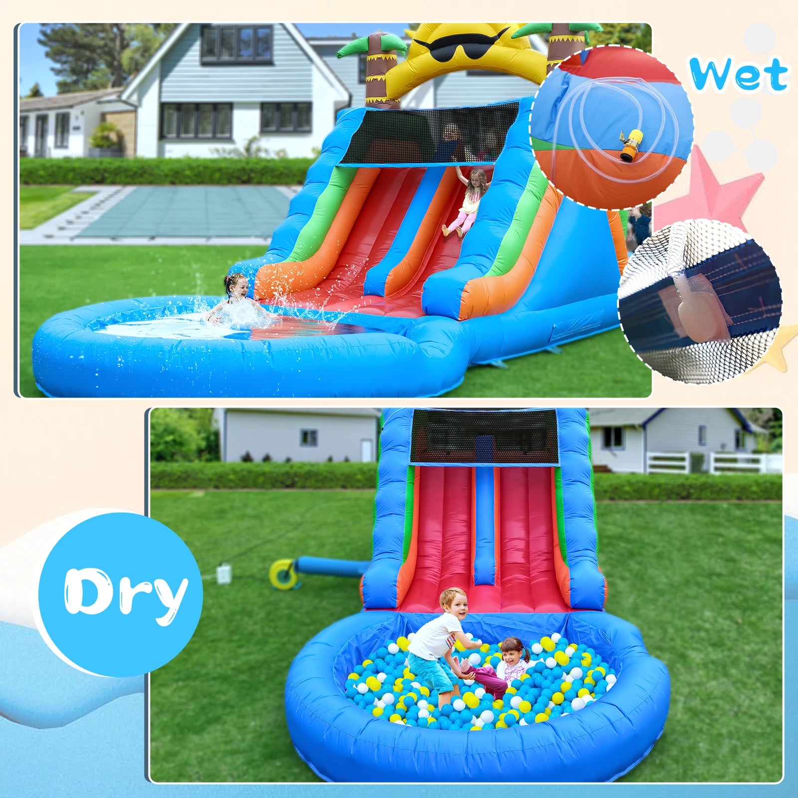 23FT Commercial Giant PVC Inflatable Bounce House Dual Water Slides Water Park Children's playground, children's toys