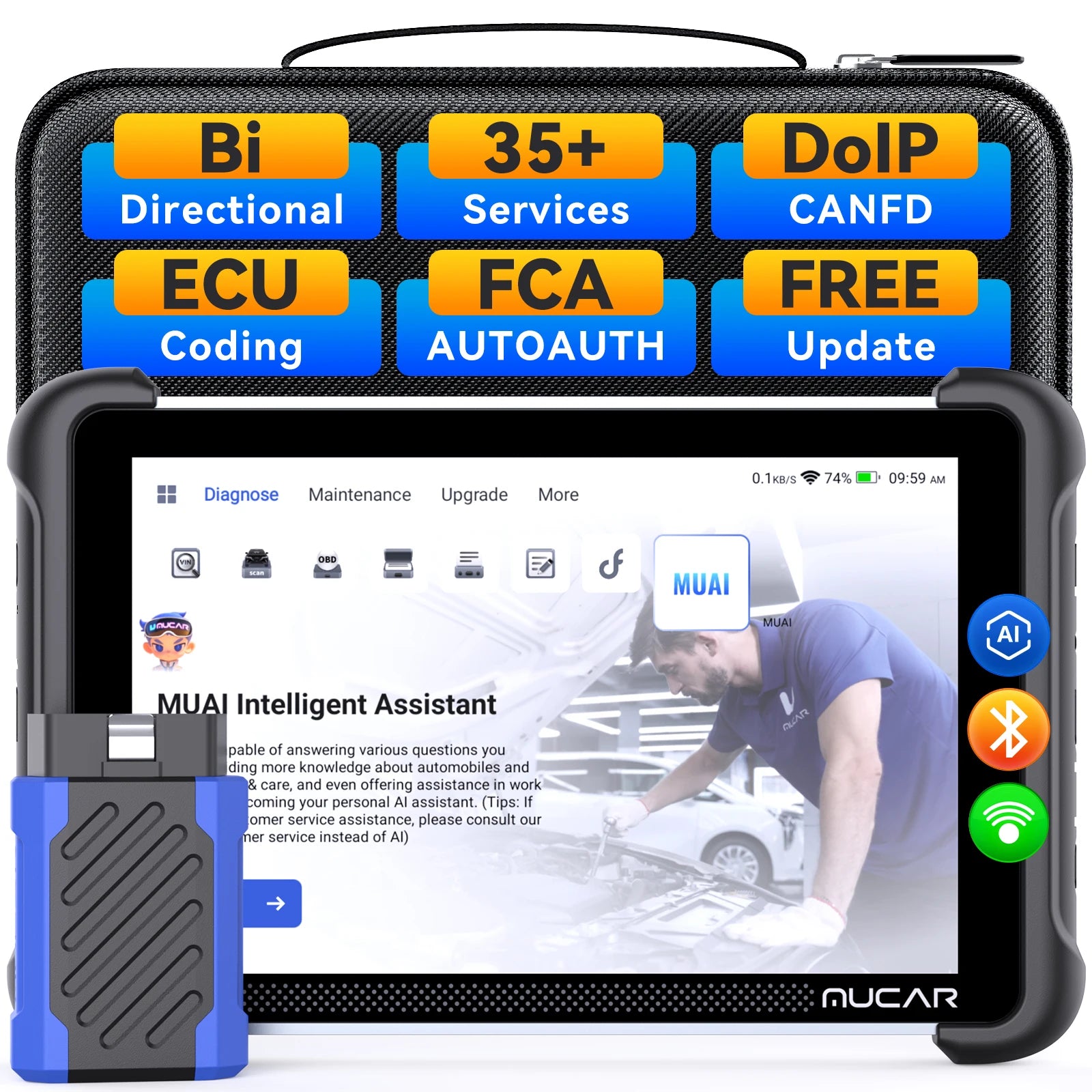 MUCAR 892BT AI Automotive Diagnostic Tool Key Programmer Bidirectional Obd2 Scanner ECU Coding CANFD DOIP 35 Resets Life Free