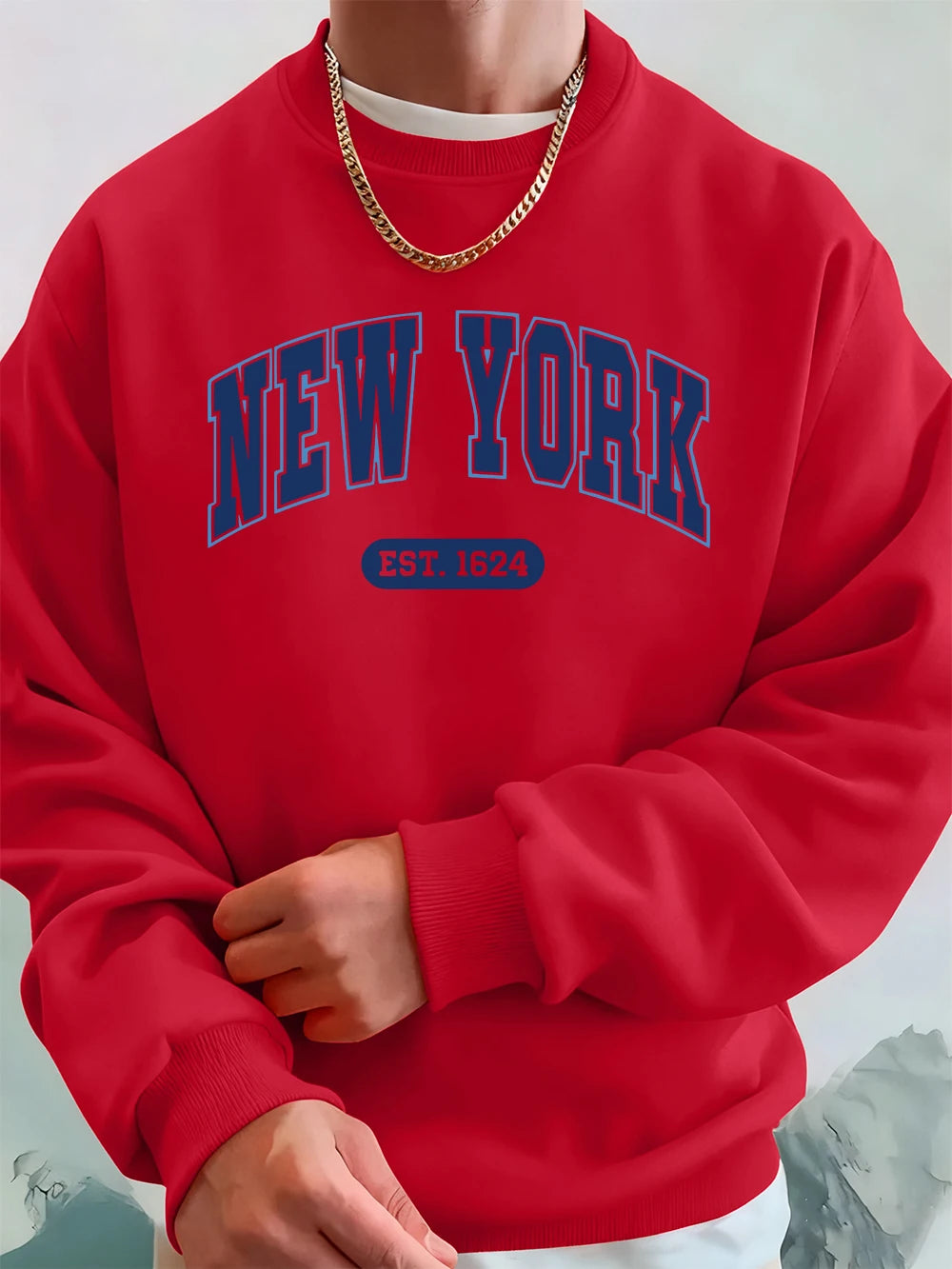 New York Usa Est.1624 Printing Mens Sweatshirts Winter Crewneck Hoodies Street Fleece Loose Streetwears Casual Men'S Clothes