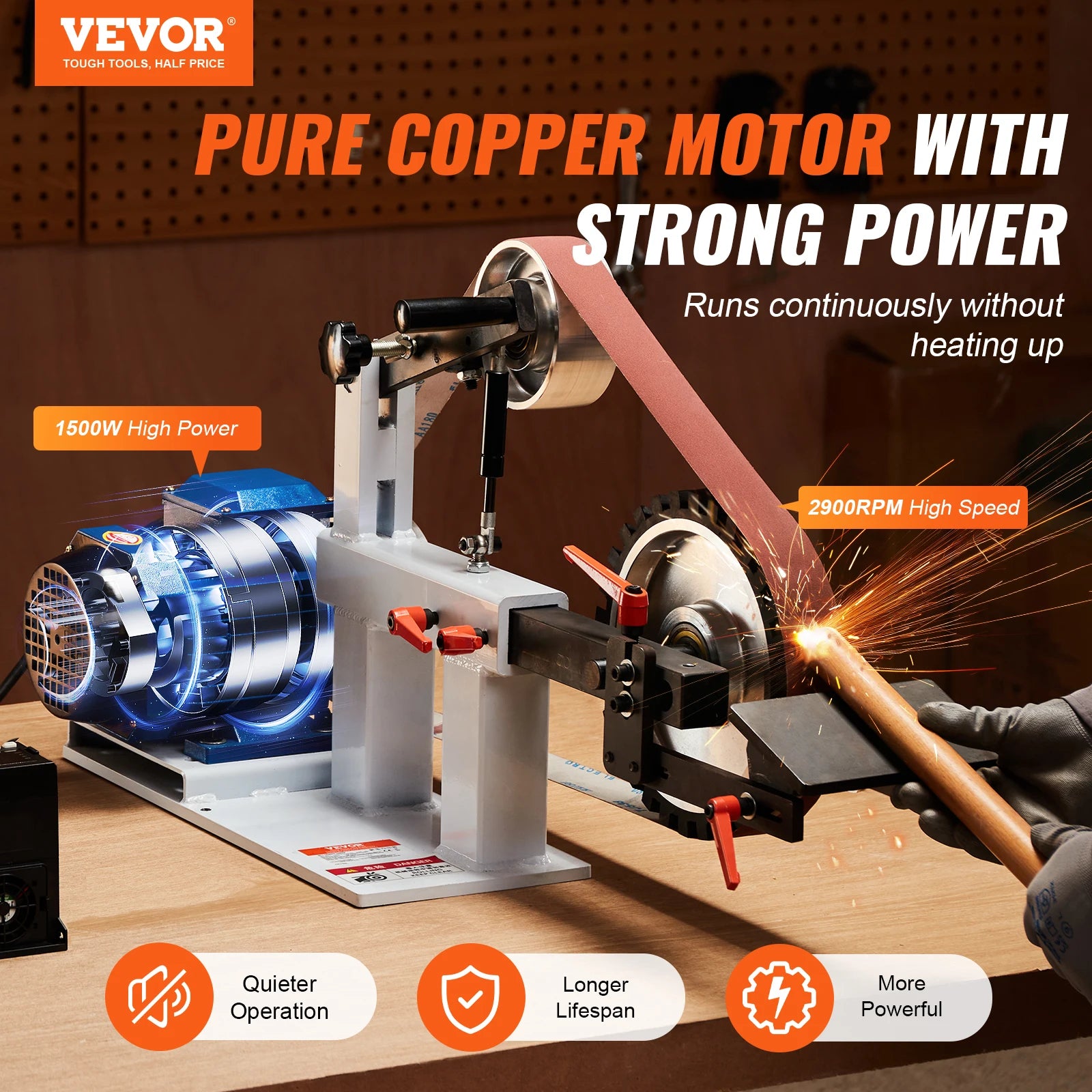 SucceBuy Belt Grinder Sander 72 x 2-Inch Variable Speed Polisher 1500W Polishing Grinding Machine for Metalworking Knife Making