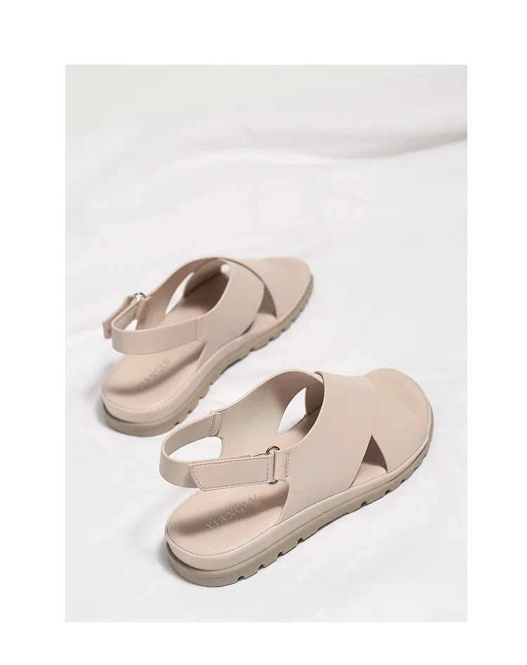 Summer Designer Simple Elegant Women's Sandals Flat Heel Soft Bottom Cross Soft Surface Anti slip Lightweight Casual big size
