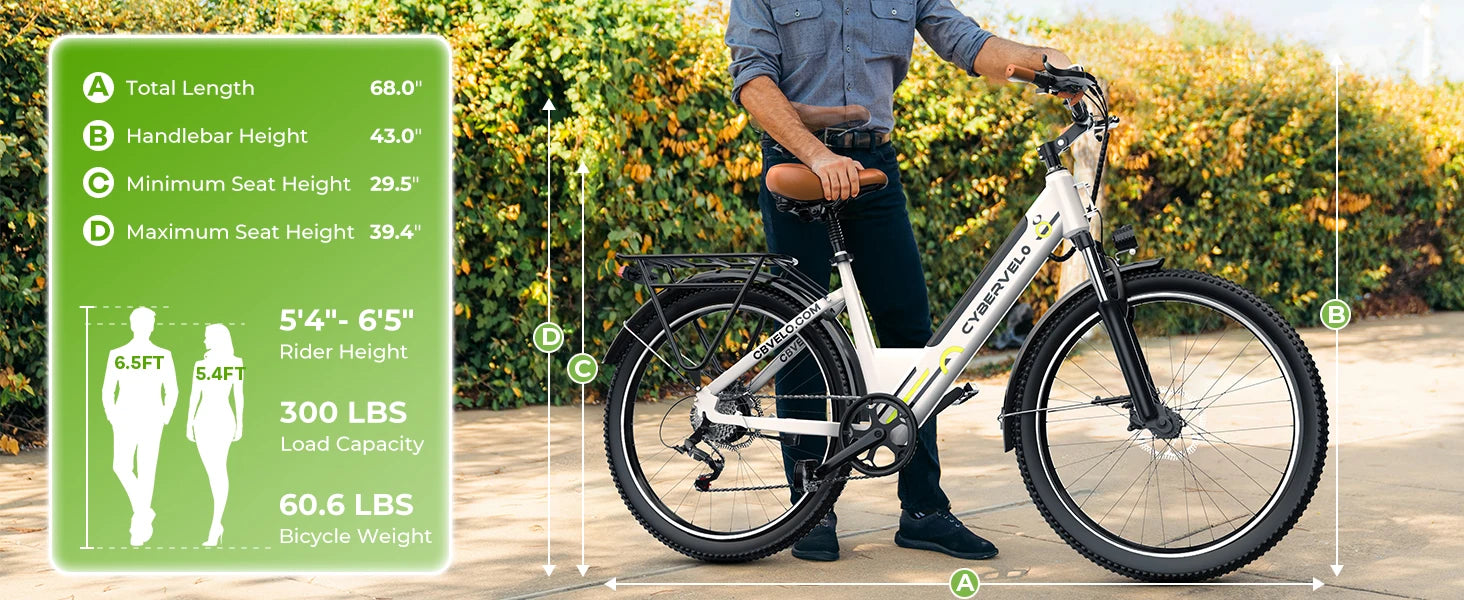 1000W Peak Electric Bike for Adults Cybervelo EK2 26" Step-Thru 14Ah Removable Battery 80Miles City Commuter Ebike