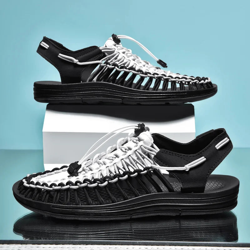 Summer Men Sandals Fashion Handmade Weaving Design Beach Sandals Breathable Casual Flat Sandals Outdoor Couples Sandals Size