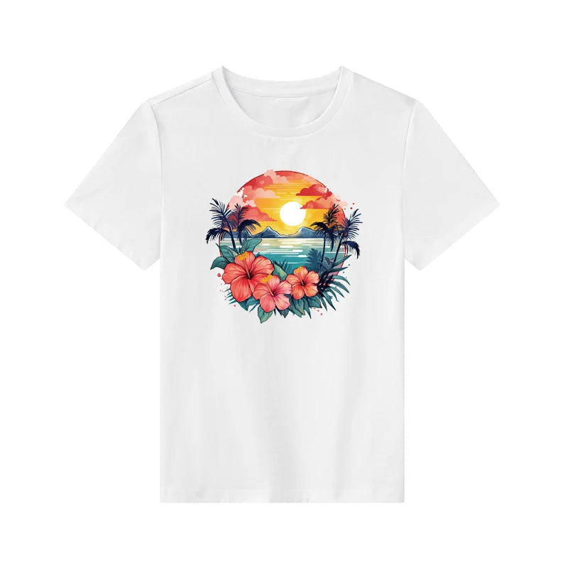 Summer Palm Tree Iron-On Transfers For Clothing Heat Transfer Diy Hoodies Clothes Stickers Stickers On The Fabric Man Woman