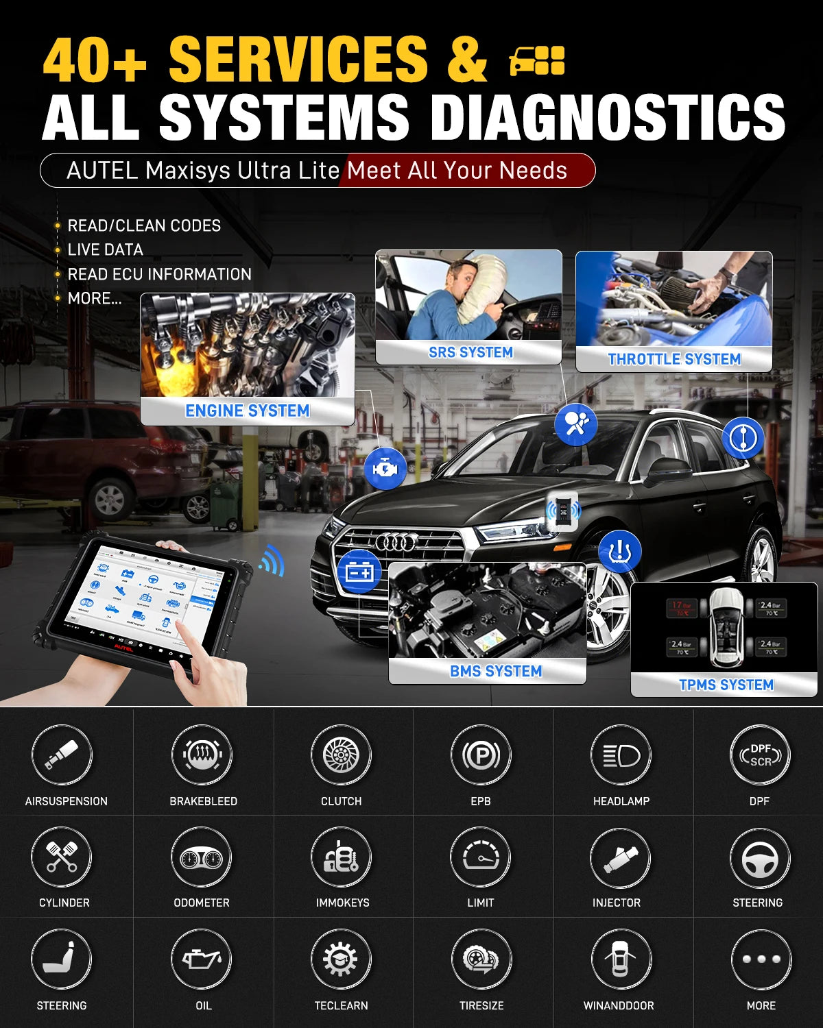 Autel Scanner Ultra Lite S Upgraded of MaxiSys MS909 Professional flagship Scan Tool, ECU Programming/Coding, 40+ Services