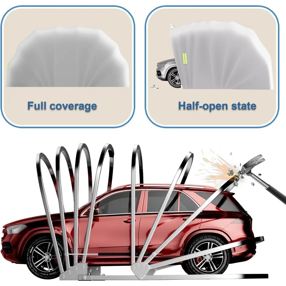 Heavy Duty Retractable Car Awning, Stainless Steel Grey Carport with Lock, Foldable Semi-Automatic Durable Shelter, Portable She