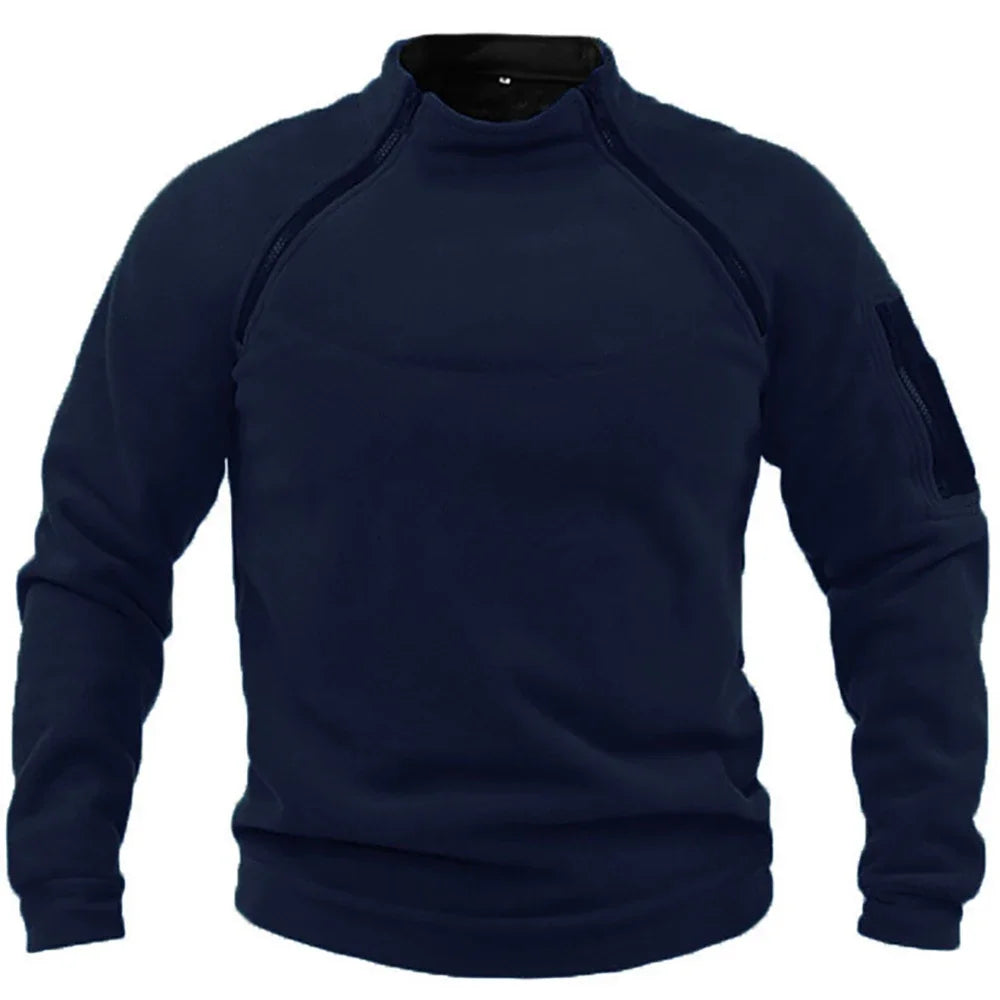 Men's Long Sleeve Tactical Hoodies Military Outdoor Pullover Zippers Pullover Fleece Windproof Thermal for Hiking Camping Army