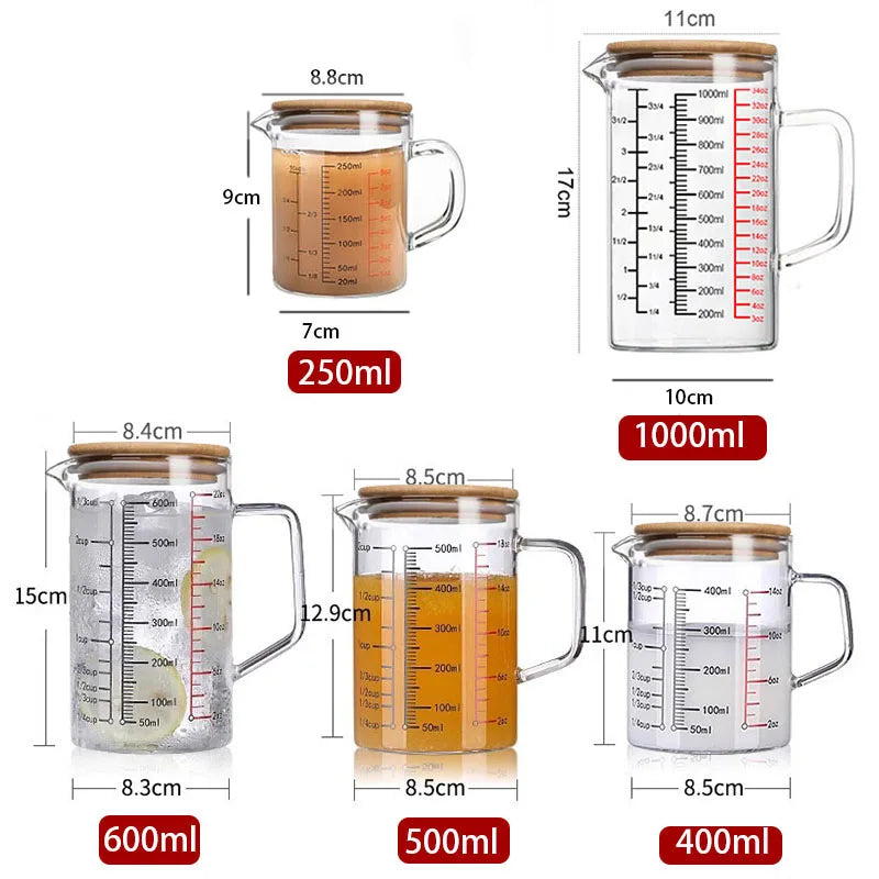 Heat-resistant Glass Measuring Cup With Wood Lid V-shaped Spout Laboratory Beaker Kitchen Baking Milk Coffee Measuring Mug