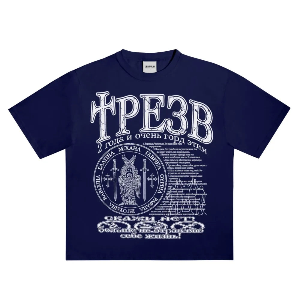 Hip Hop Streetwear Men's Tshirt Sober Graphic Oversized Short Sleeve Aesthetic Print Y2k Tops Tees Harajuku Goth Clothing Cotton
