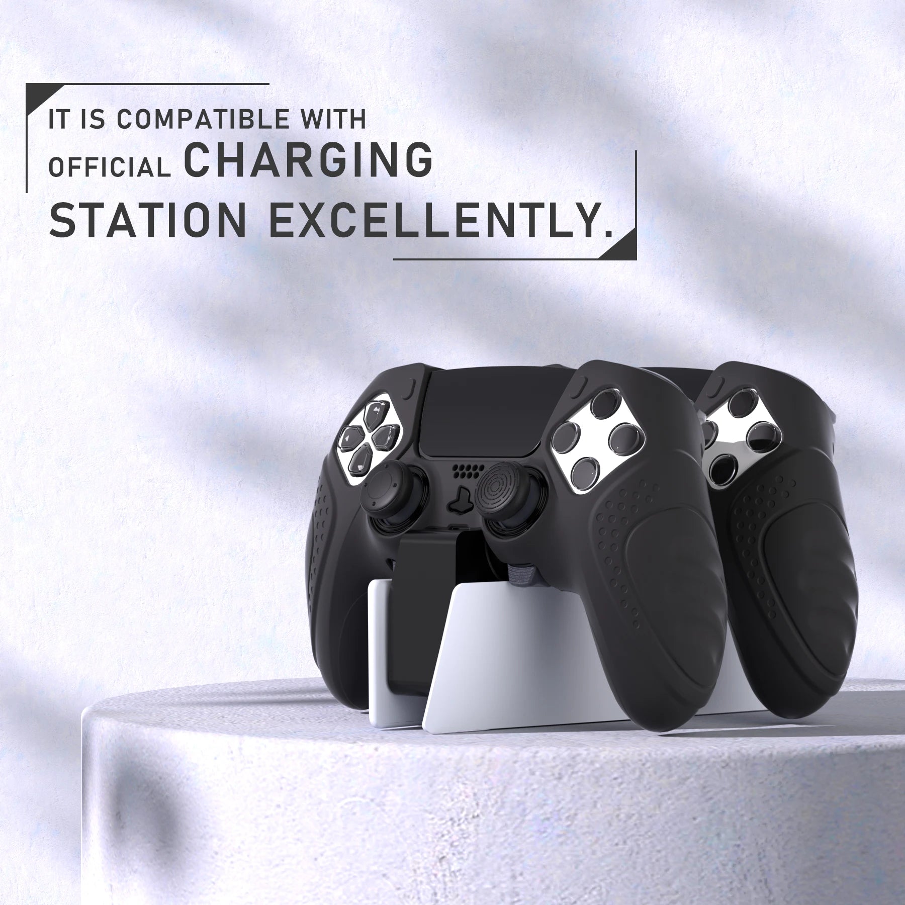 PlayVital Anti-Slip Silicone Cover Case for ps5 Edge Controller, Rubber Protector with Thumb Grip Caps - Guardian Edition Series