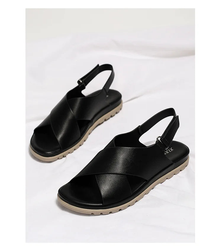 Summer Designer Simple Elegant Women's Sandals Flat Heel Soft Bottom Cross Soft Surface Anti slip Lightweight Casual big size