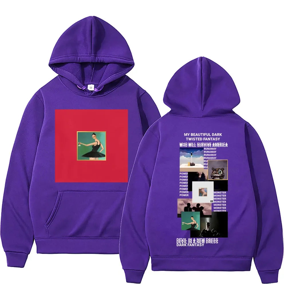 Rapper Kanye West My Beautiful Dark Twisted Fantasy Cover Hoodie Men Hip Hop Casual Hoodies Donda The College Dropout Sweatshirt