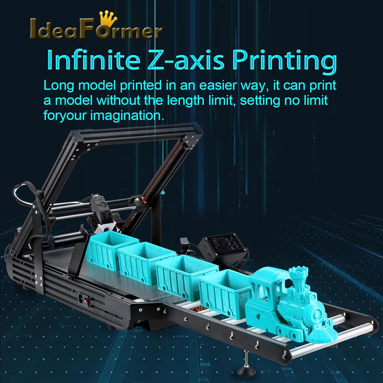 3D Printer IdeaFormer IR3 V2 Infinite Z-Axis Steel Conveyor Belt 250×250×∞mm With Extended Tray Klipper Firmware Auto Leveling