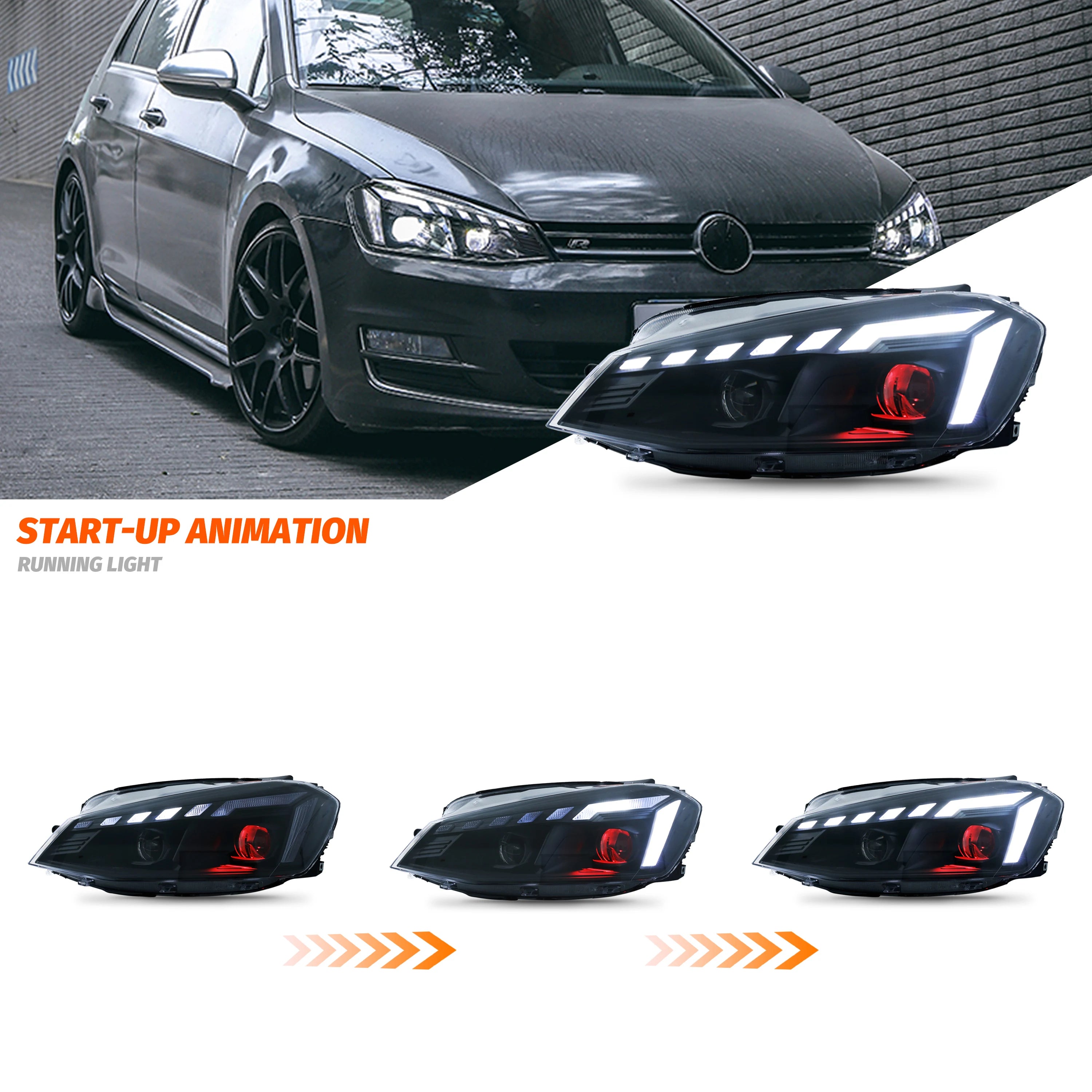 LED Headlights for Volkswagen VW Golf 7 MK7 VII 2013-2017 TDI TSI Projector DRL Front Lamps Pair Assembly [Not fit GIT/R]