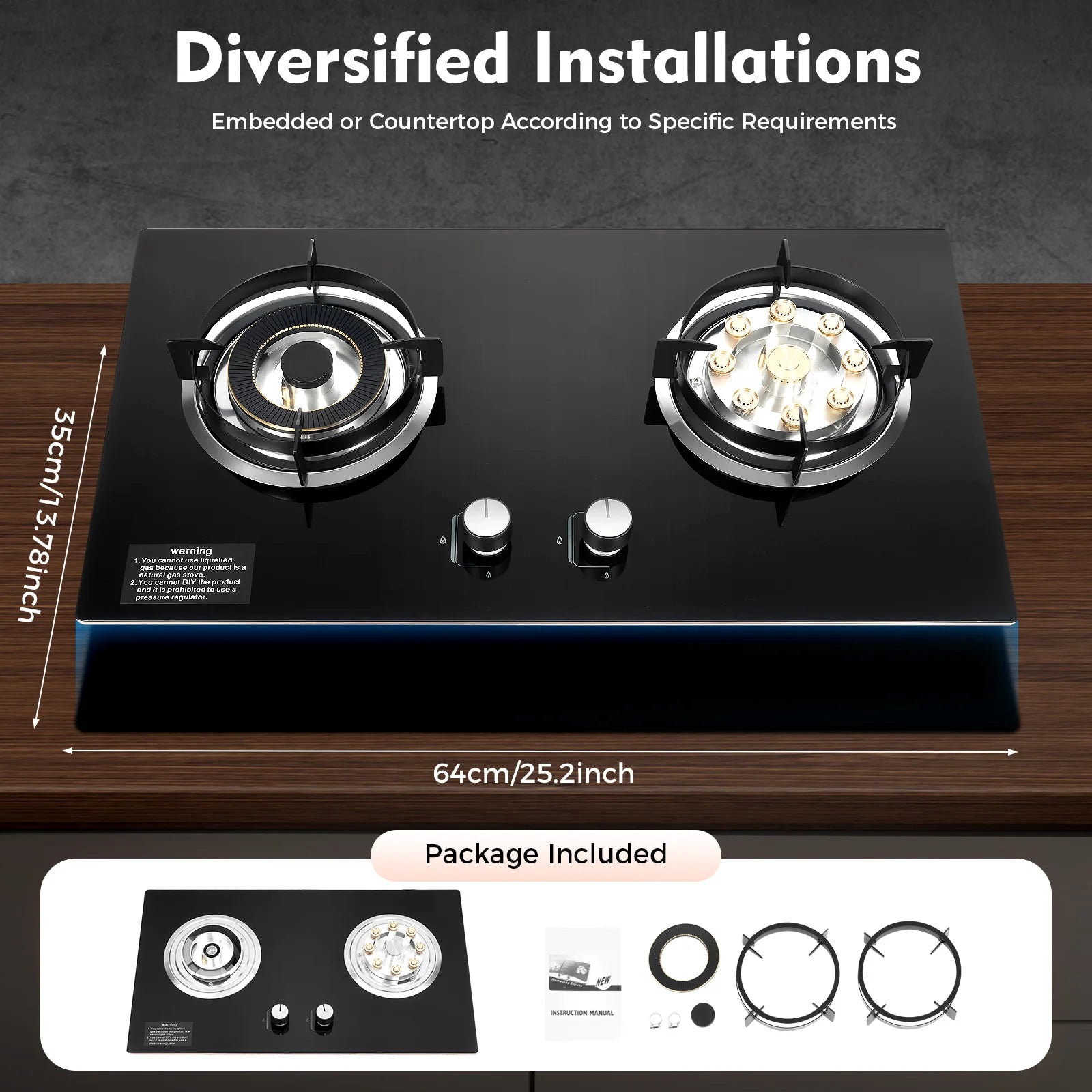 4.2KW+5.2KW Household Double Stove Hob Built in Gas Stove 2 Grade Dual-purpose Burner Natural Gas Tempered Glass Gasfornuis
