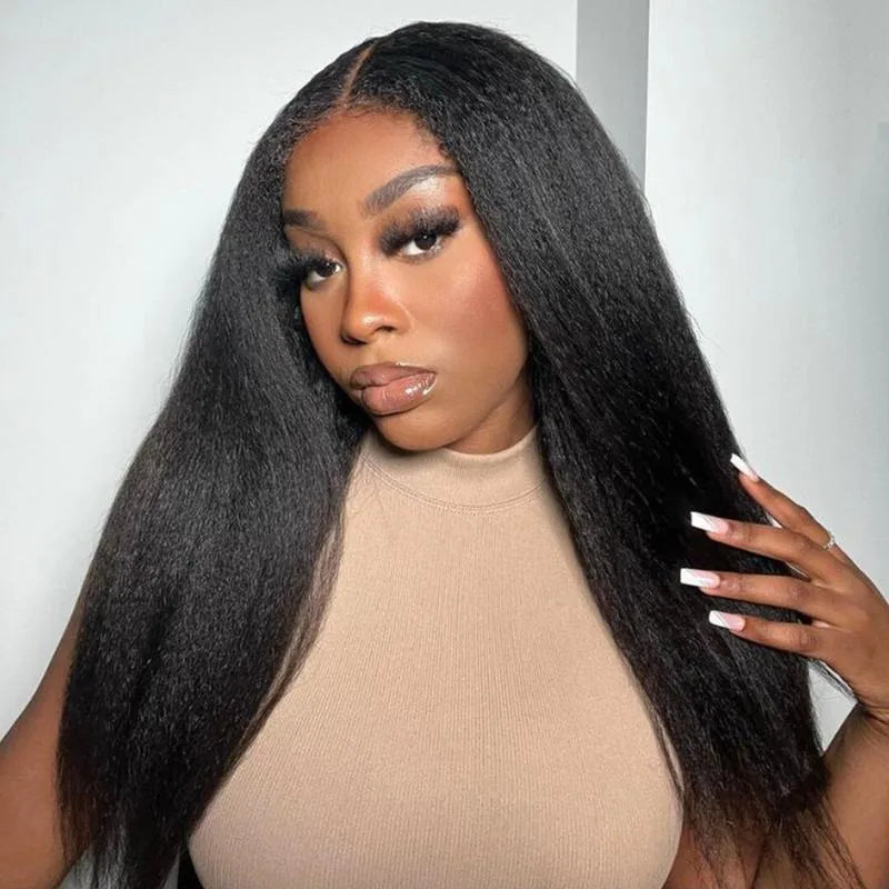 V Part Kinky Straight Human Hair Wig 250% Density for Women Upgrade U part Wig No Leave Out V Shape Clip in Half Wigs No Glue