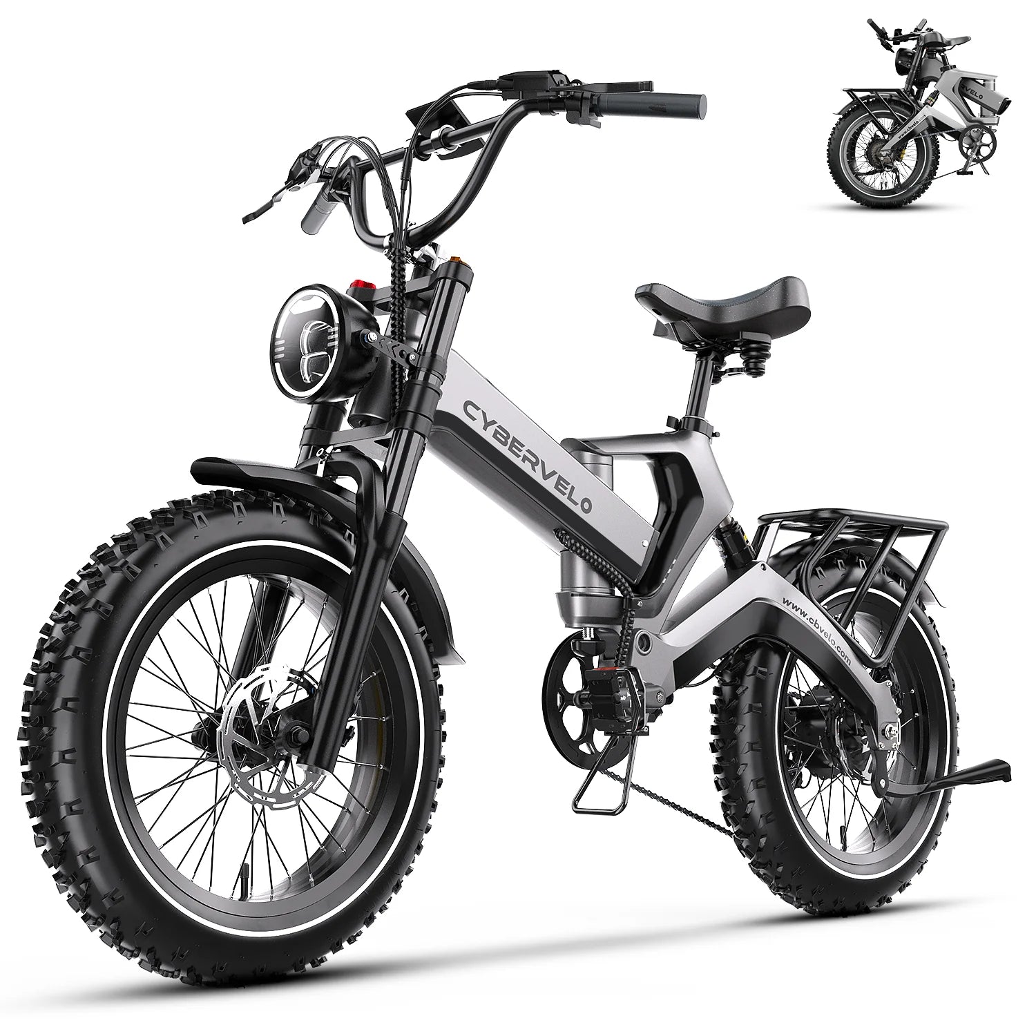 Cybervelo 20” Fat Tire 2000W Peak Motor Luxury Foldable ebike,48V Removable Battery E Bicycle, 35+ MPH 100+Miles Long Range EK6