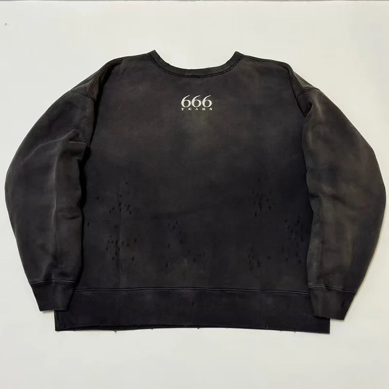 New Letter Print SAINT Hoodies Men Woman Retro Washed Damaged High Street Pullover Sweatshirts Loose Casual Good Quality