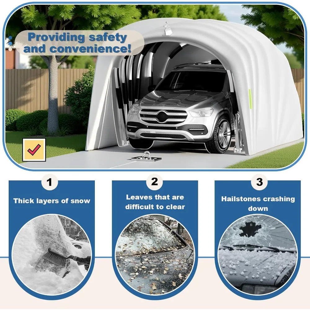 Heavy Duty Retractable Car Awning, Stainless Steel Grey Carport with Lock, Foldable Semi-Automatic Durable Shelter, Portable She