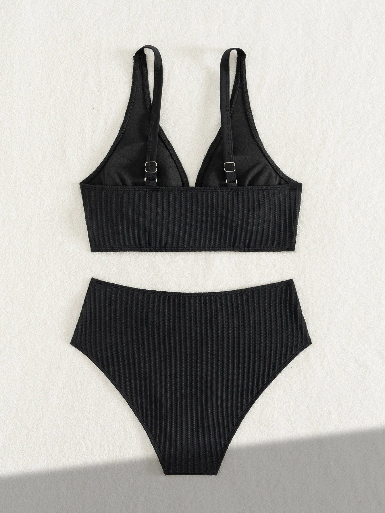 Sexy High Waist Bikini Set 2025 Women V Neck Ribbed Push Up Two Piece Swimsuit Summer Bathing Suit Holiday Swimwear Biquini