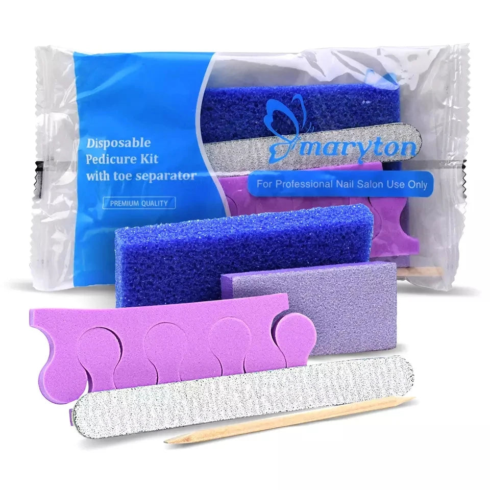 600 Sets/Carton Disposable 5Pcs Pedicure Sets Nail Art Sanding Sandpaper Wooden Nail File Kits Tools Set