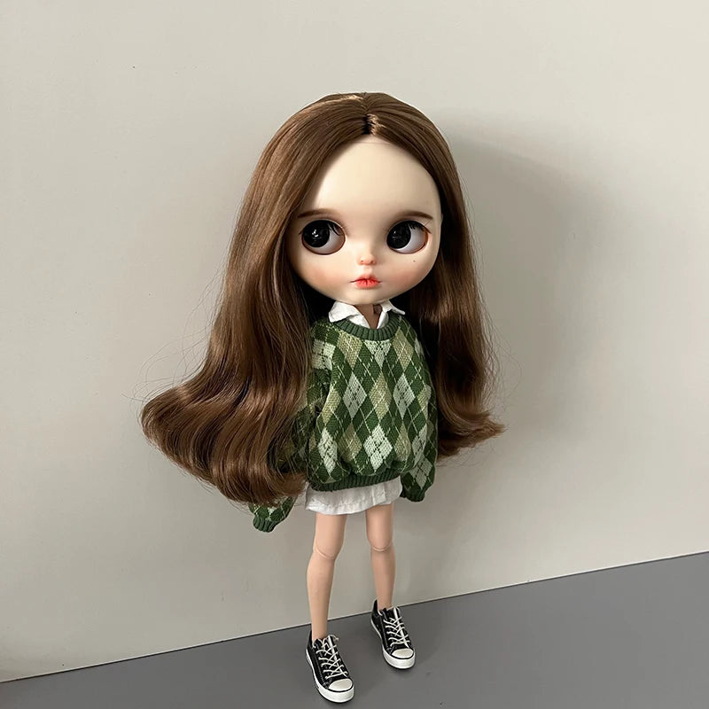 DLBell Blyth Doll Clothes Cute Sweater Diamond check Hoodies Shirts Shorts for Blyth OB24 Pullip Licca 1/6 Dolls Outfits