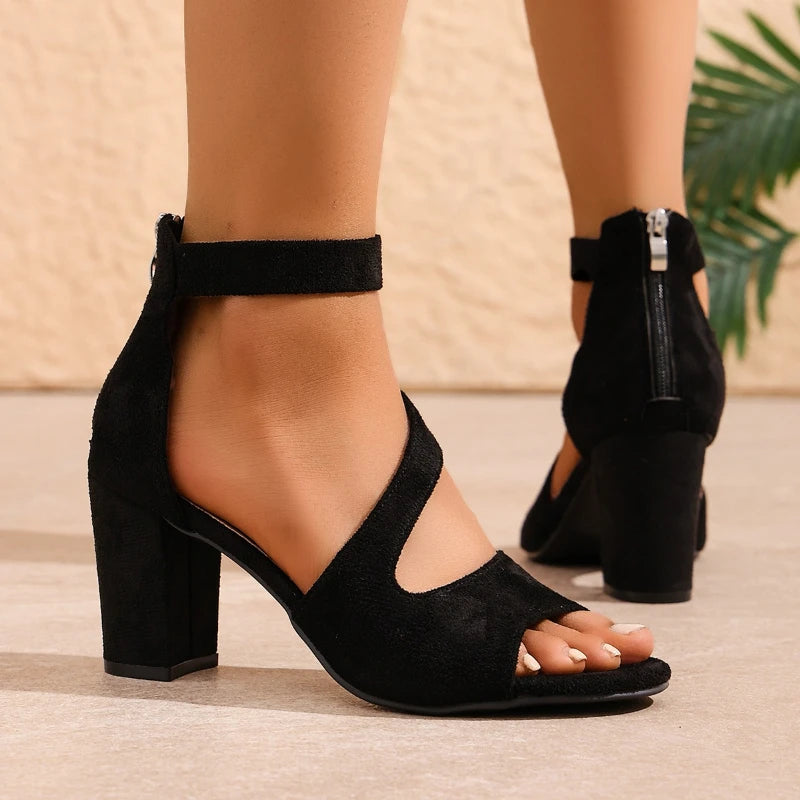 Summer 2025 Women's Sandals Roman Style High Heel Sandals Fashion Casual Solid Color Sandals