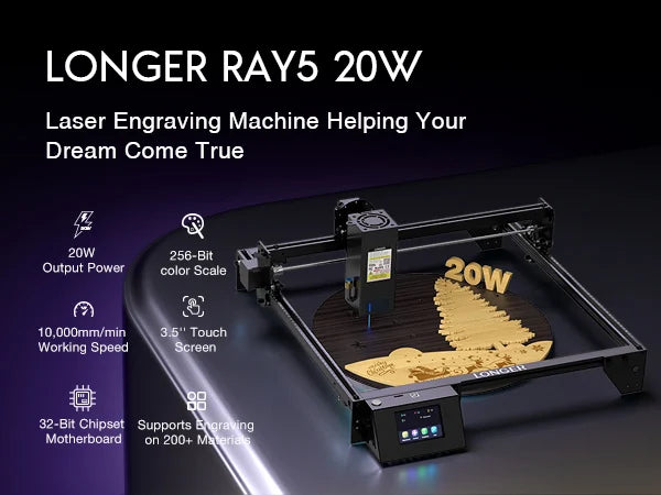 RAY5 20W Laser Cutting Engraving Machine + Air Pump Assist KIT + 500mm Honeycomb Working Table DIY Desktop CNC Engraver Cutter
