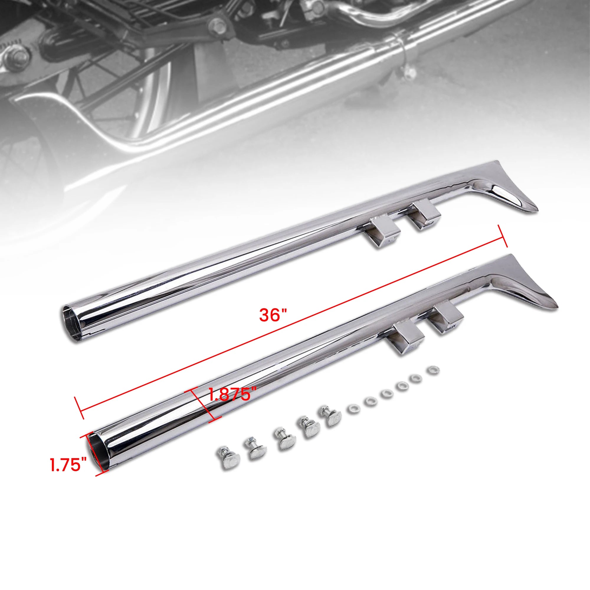 2Pcs/Set Chrome 36" Fishtail Slip On Exhaust Pipe for Harley Touring Road 1995-2016  Hot Sale