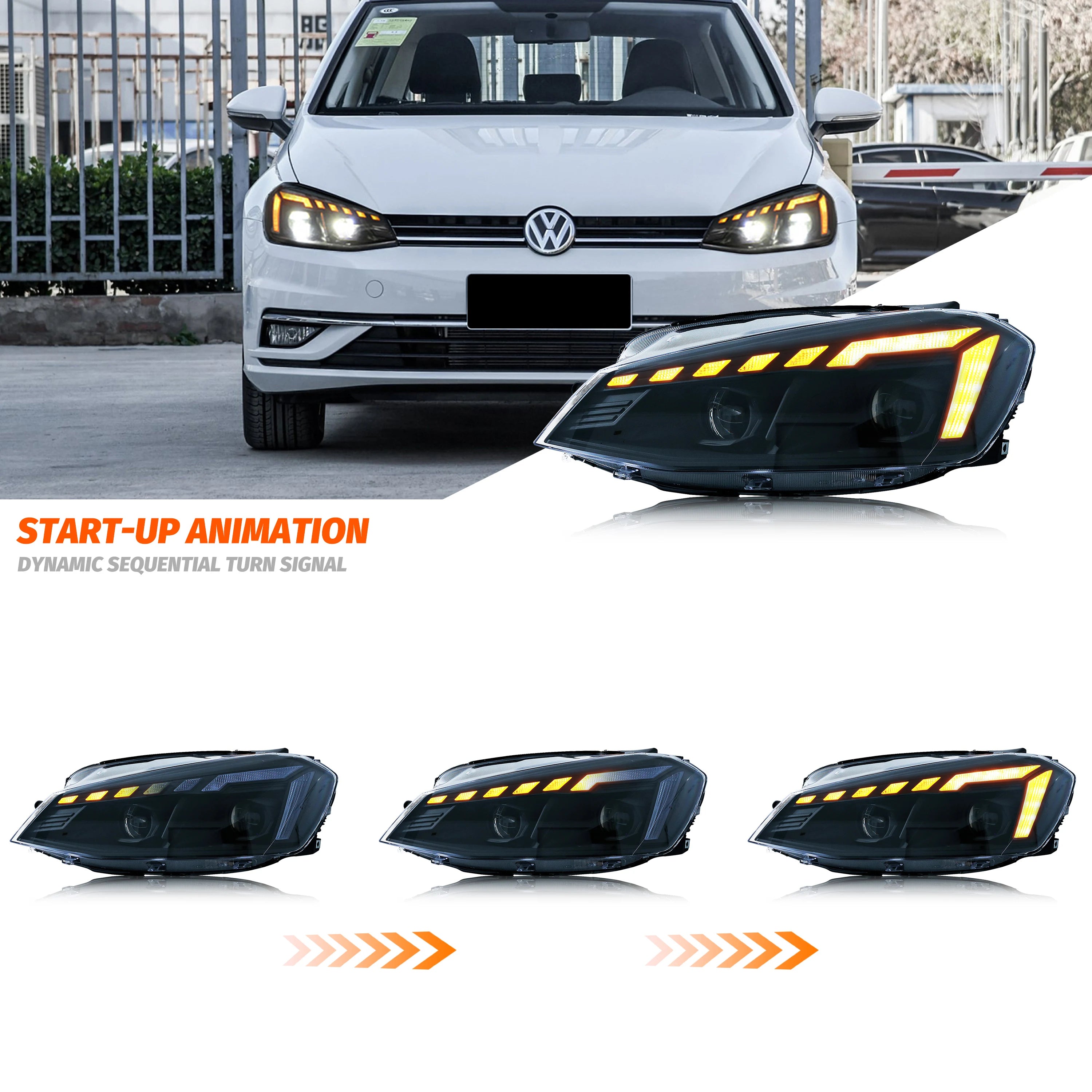 LED Headlights for Volkswagen VW Golf 7 MK7 VII 2013-2017 TDI TSI Projector DRL Front Lamps Pair Assembly [Not fit GIT/R]