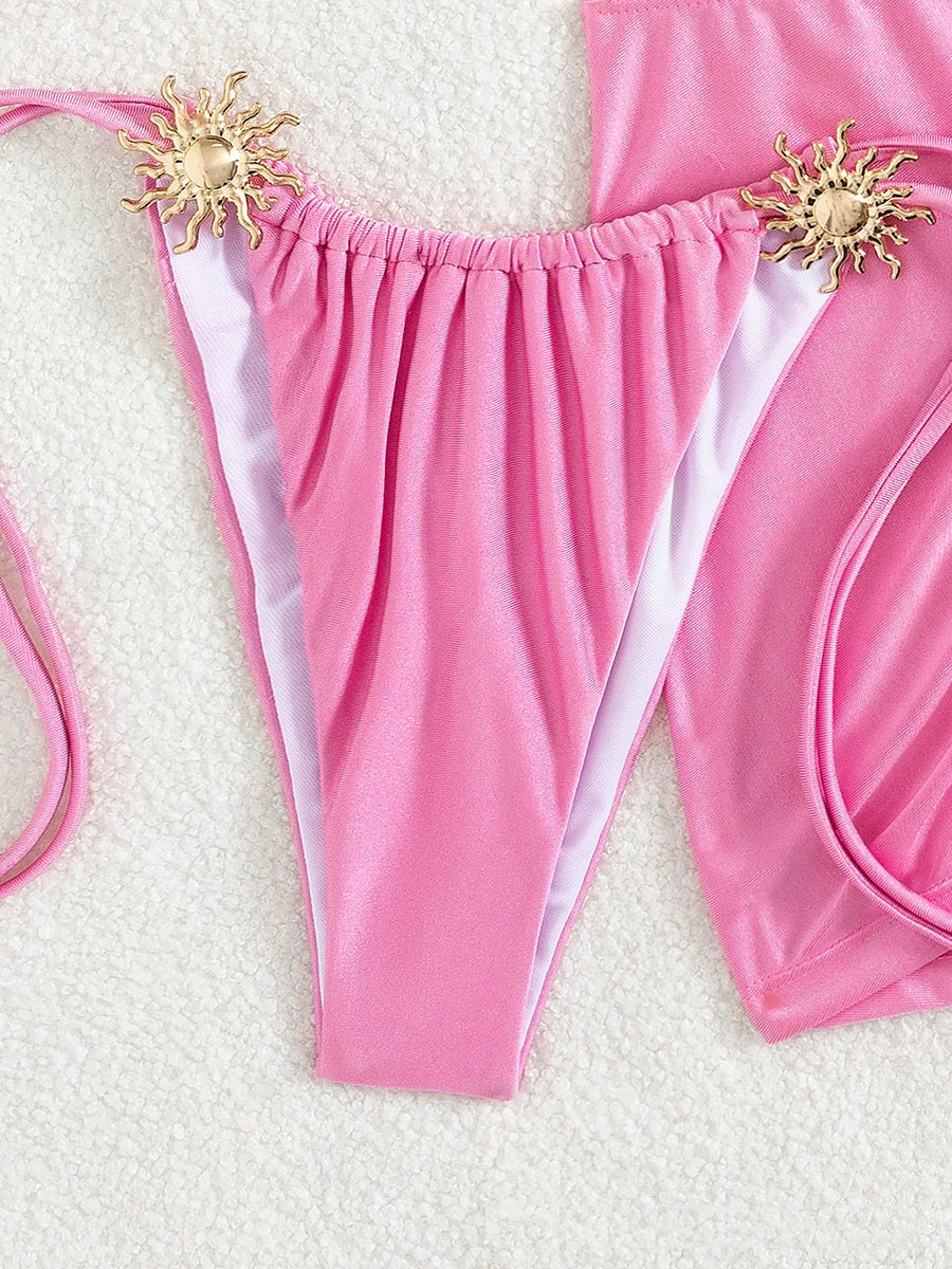 3 PCS with Skirt Halter Strappy Bikini Female Swimsuit Women Swimwear Three-pieces Bikini Set Bather Bathing Suit Swim Beachwear