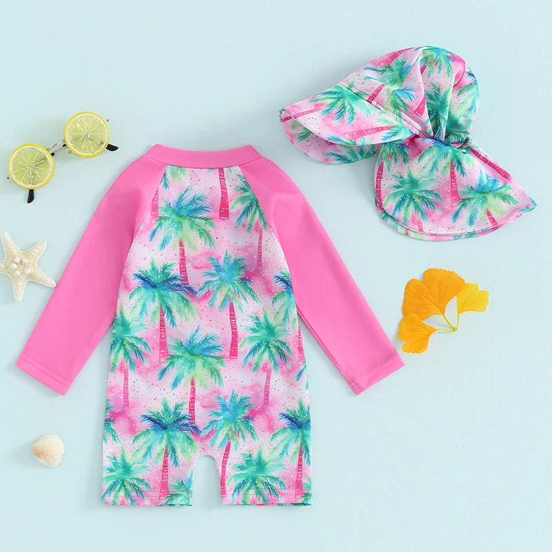 Lioraitiin Newborn Baby Girls Swimwear Infant Swimsuit Rash Guard Bathing Suit Toddler Beach Long Sleeve Zip Up Summer