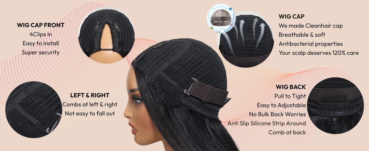 UNice Body Wave V Part Wig With Drawstring Natural Color 100% Human Hair Wigs Clip In V-Part Wig Mini Leave Out 180% Density