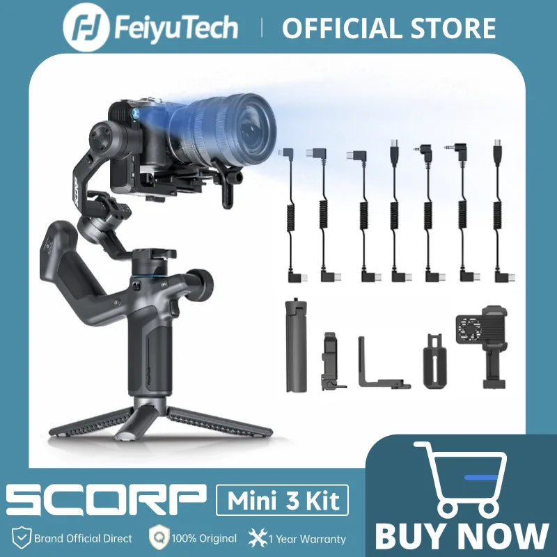 FeiyuTech SCORP Mini-3 Kit All-in-One Gimbal with Built-in AI Smart Tracking 2.0kg load, for Mirrorless Action Camera Smartphone