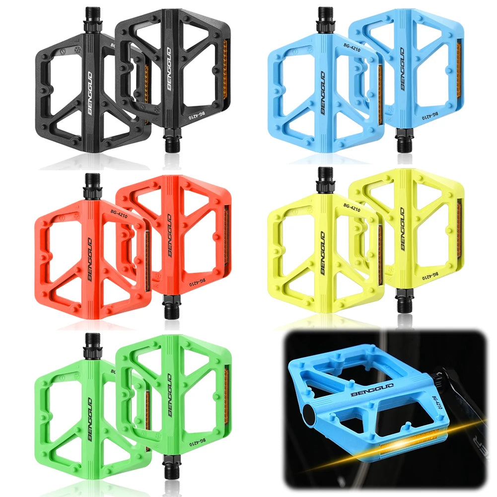 Double DU Bearing Nylon Bicycle Pedals with Reflector Ultralight Bike Pedals Bicycle Platform Pedals Bike Accessories