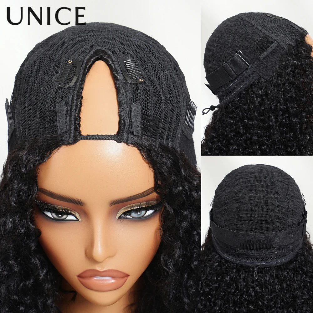 UNice Body Wave V Part Wig With Drawstring Natural Color 100% Human Hair Wigs Clip In V-Part Wig Mini Leave Out 180% Density