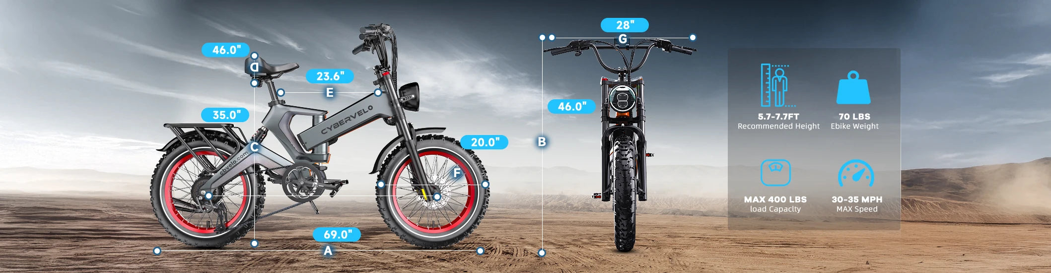 2000W Peak Folding Electric Bike Cybervelo EK6 Adults 30+MPH 48V 25Ah Removable Battery 20" Fat Tire Off Road E-bike