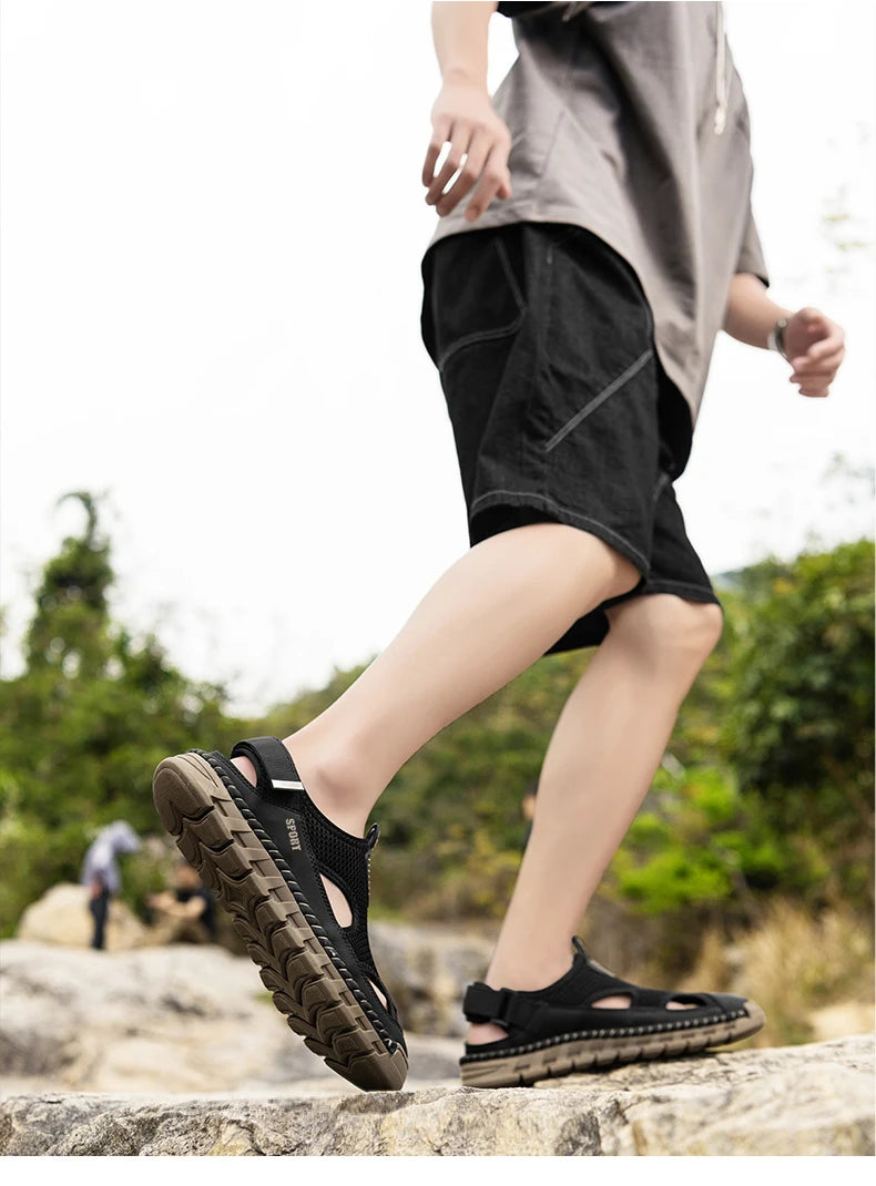 Summer Sandals Shoes Men Outdoor Breathable Lightweight Low-top Shoes Men Anti-slip Flat Water-resistant Hiking Casual Shoes Men