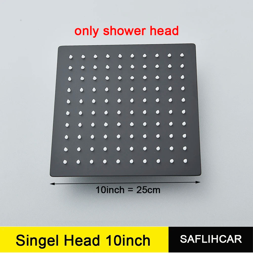 Stainless Steel Black Shower Head 8/10/12 Inch Chrome Rainfall Bath Head Wall Mounted Bathroom Accessories