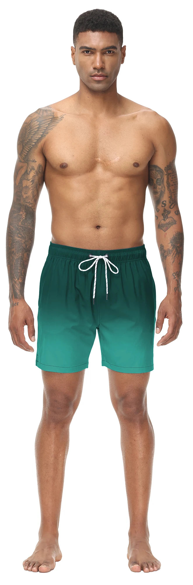Men's Swim Trunks Gradient Swimming Shorts Quick Dry Beach Shorts with Zipper Pockets and Mesh Lining Fashion Swimsuit for Men