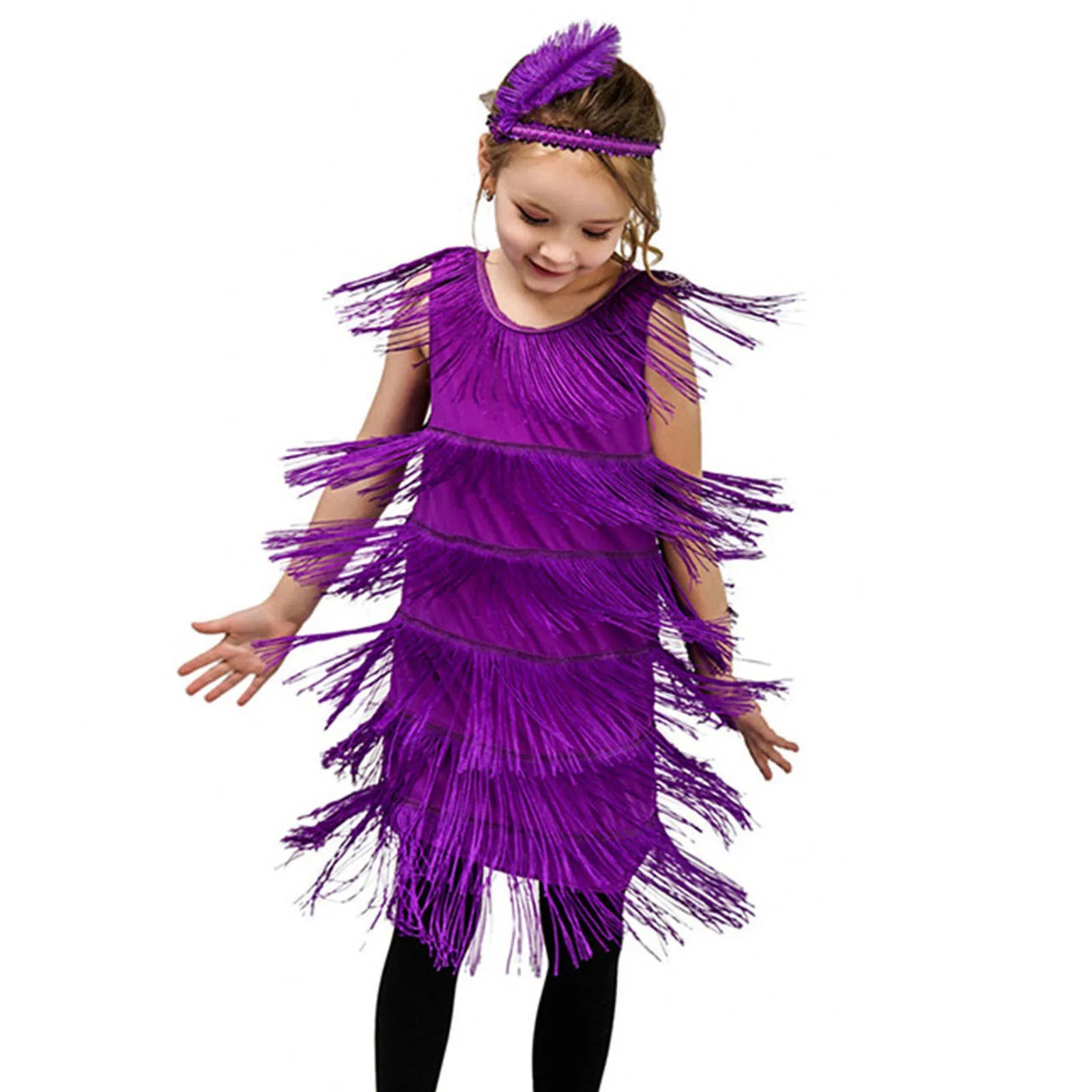 Summer Clothes Fashion Girls Flapper Dress Sequins Fringe Latin Dance Dress Tassel Tango Dress Ballroom Children's Fashion Dress