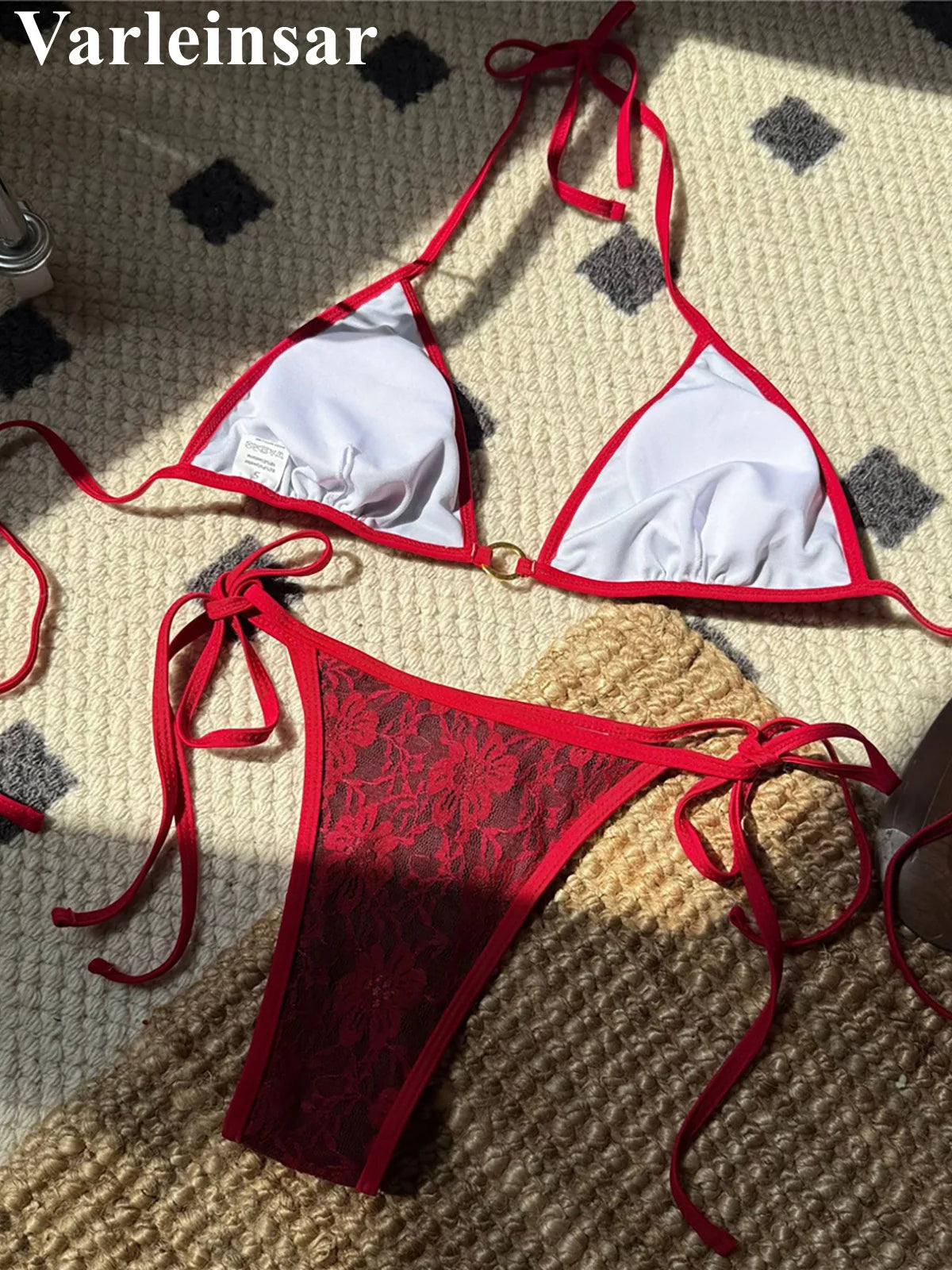 Embroidery Halter High Leg Cut Bikini Female Swimsuit Women Swimwear Two-pieces Bikini set Padded Bather Bathing Suit Swim V6849