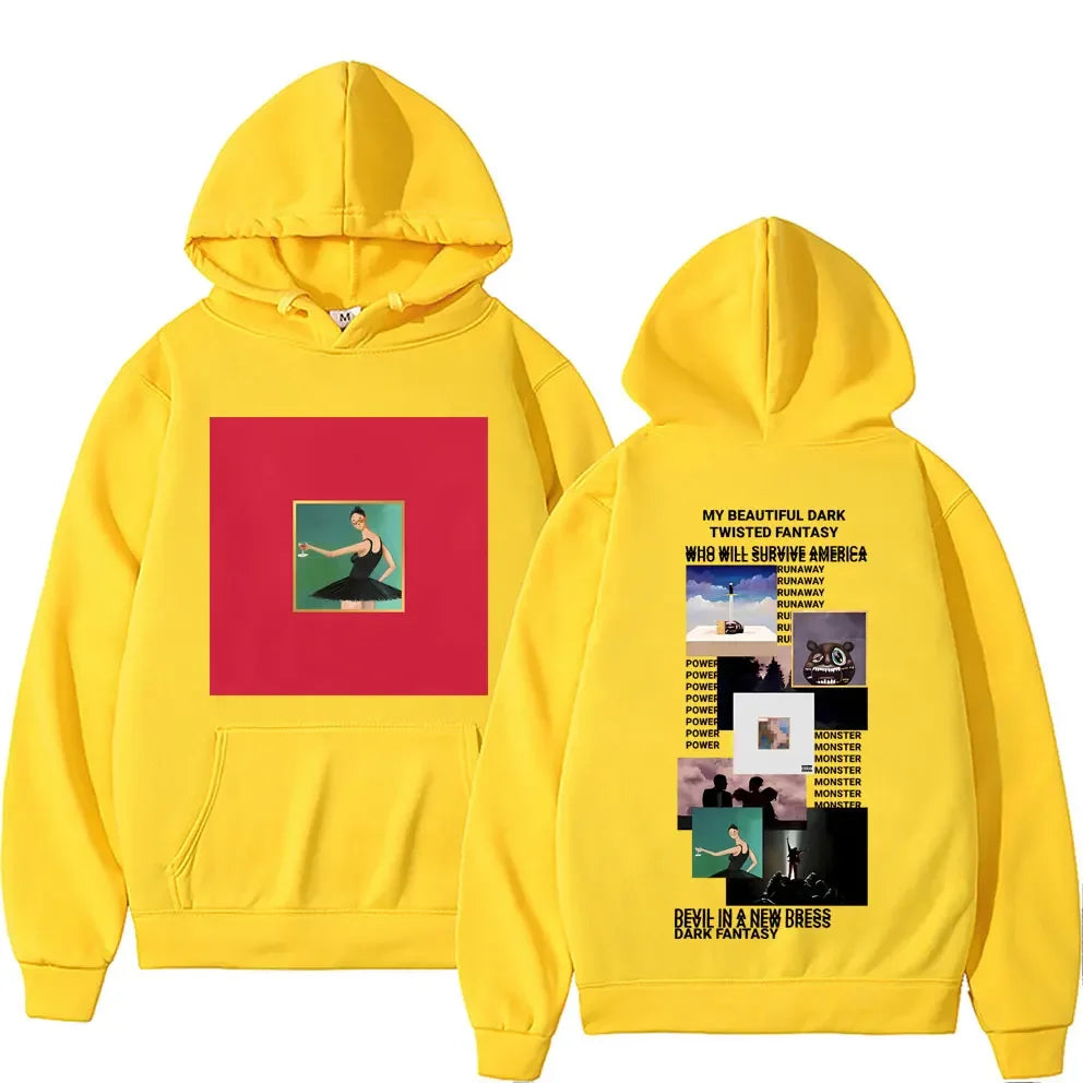 Rapper Kanye West My Beautiful Dark Twisted Fantasy Cover Hoodie Men Hip Hop Casual Hoodies Donda The College Dropout Sweatshirt