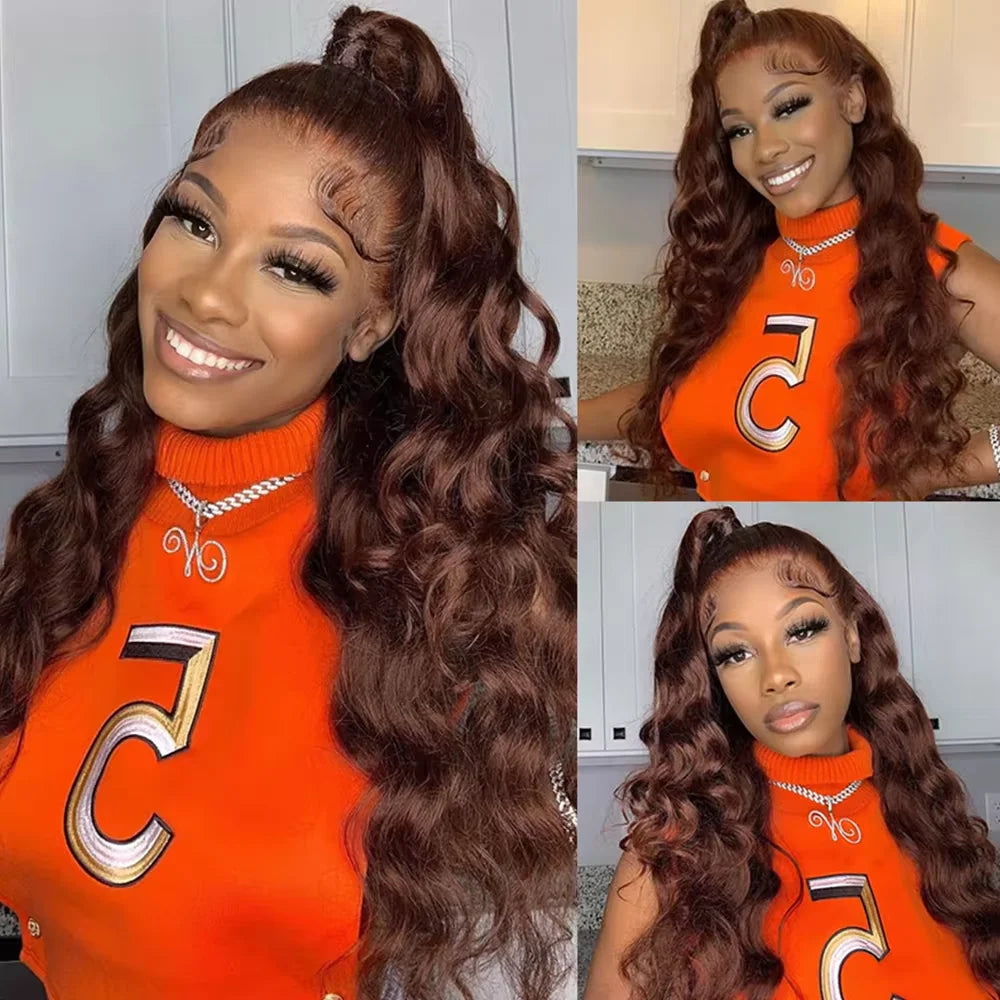 32 Inch13x4 Body Wave Lace Front Wig Chocolate Brown Lace Front Wigs HD 13x6 Lace Frontal Wig Colored Human Hair Wigs Remy