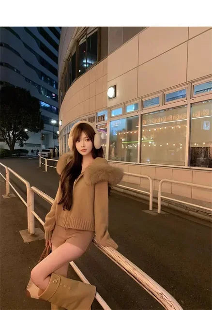 Winter Women Old Money Girl Long Sleeve Full Zip Cardigan Sweater Cuddly Hoodies Knitwear 2000s Aesthetic Korean Fashion Sweater